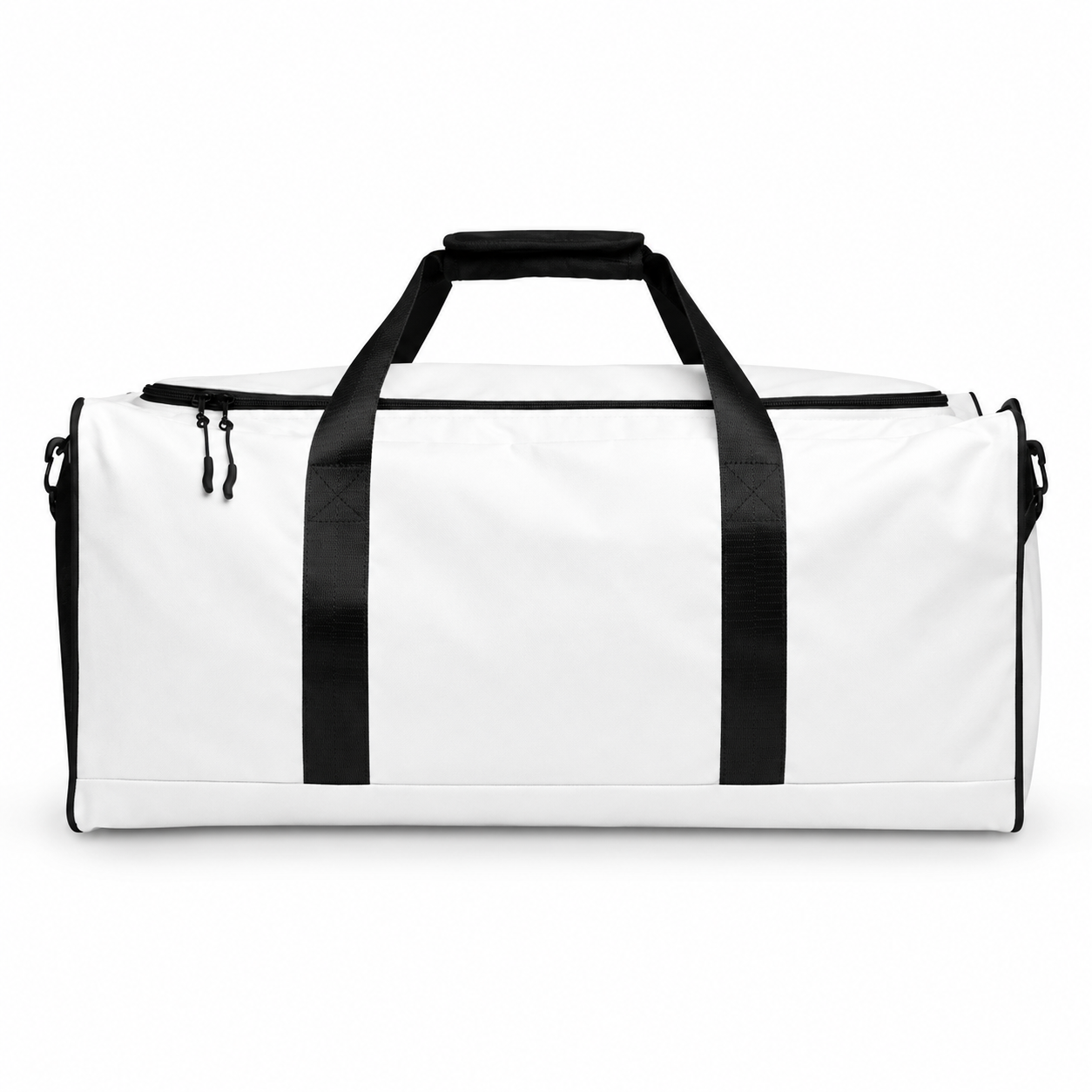 All-Over Print Duffle Bag, a placeholder design preview (family mark, glyph and tagline composed over a flat product color); not a live product photo